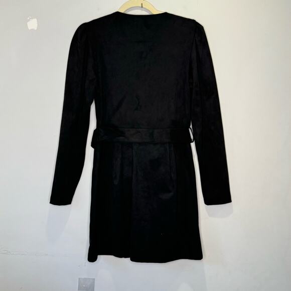 NWT Zara Blogger Favorite Faux Suede V-neck Long Sleeve Belted Mini Dress Large - Picture 3 of 14